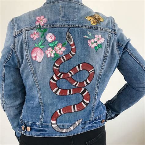 gucci fur jean jacket|Gucci jean jacket with snake.